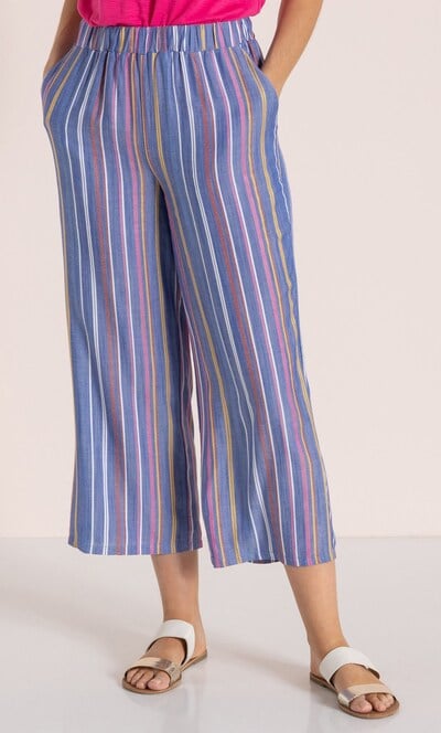 Wide Leg Stripe Cropped Trousers