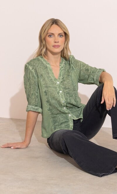 Printed Panelled Cotton Shirt