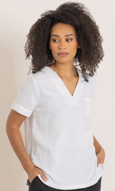 Short Sleeve Cotton V Neck Top
