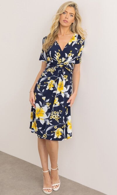 Textured Floral Print Jersey Twist Dress