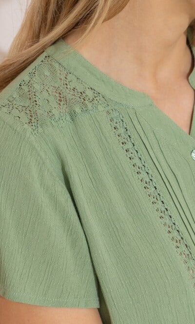 Lace Trim Tie Front Blouse