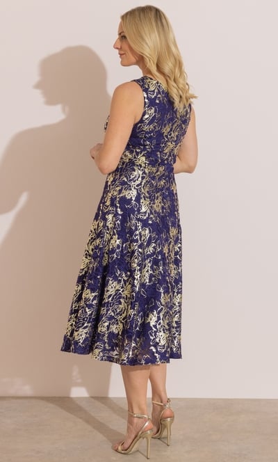 Anna Rose Foil Print Sleeveless Lace Midi Dress