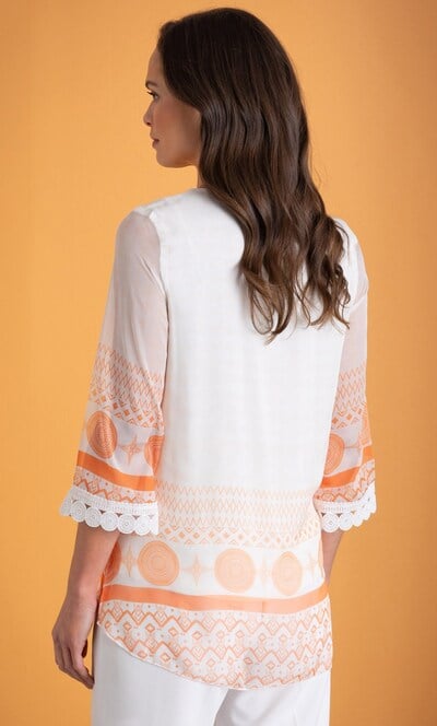 Crochet Trim Printed Chiffon Top