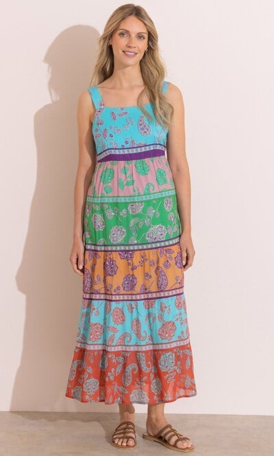 Floral Printed Panelled Cotton Maxi Dress