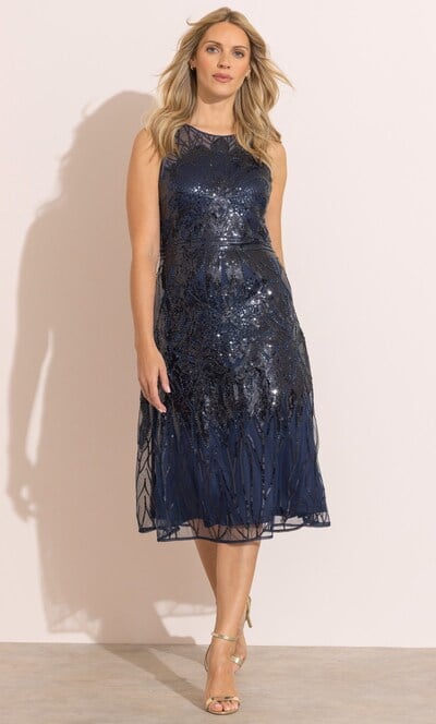 Embellished Mesh Midi Dress