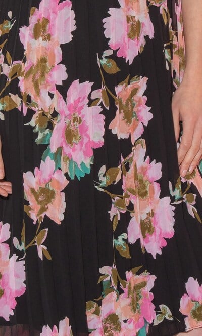 Pleated Floral Print Halter Neck Dress