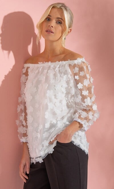 Floral Applique Bardot Top