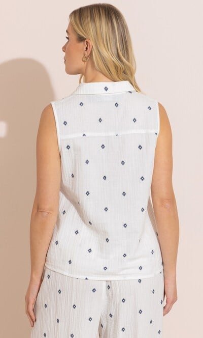 Embroidered Textured Sleeveless Cotton Top