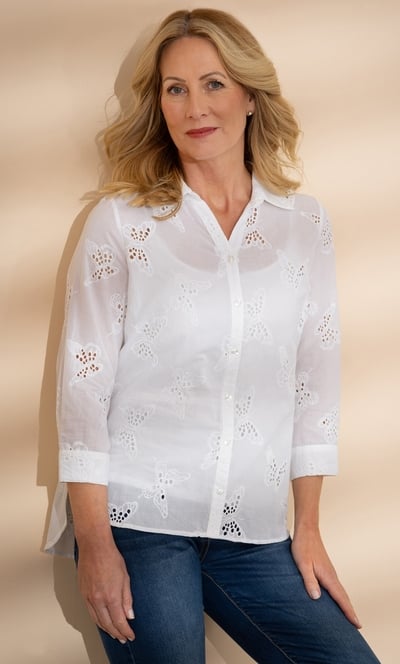 Anna Rose Butterfly Embroidered Eyelet Cotton Blouse