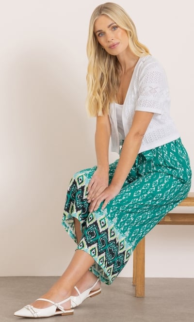 Printed Wide Leg Cropped Trousers