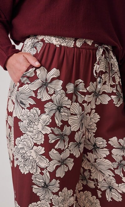 Wide Leg Pull On Floral Print Trousers
