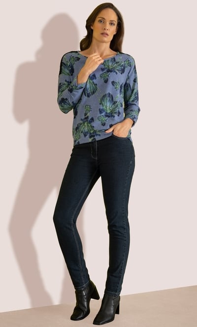 Lace Trim Floral Print Knitted Top
