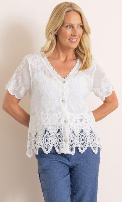 Anna Rose Crochet Hem Embroidered Cotton Blouse