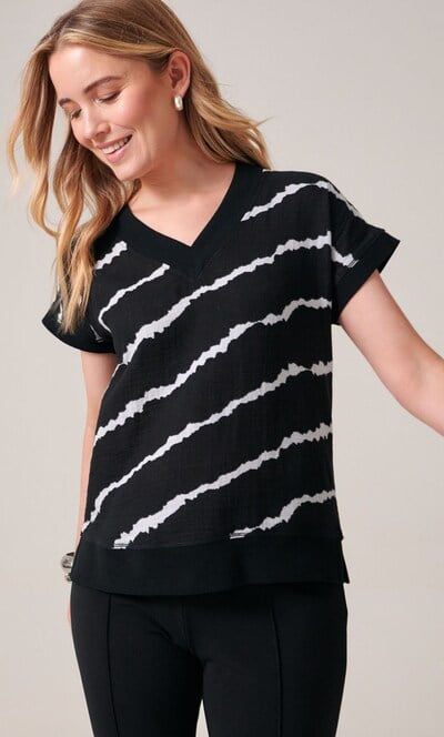 Printed Tie Dye V Neck Cotton Top