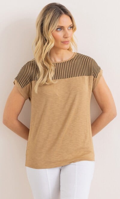 Crochet Knit Panel Jersey Top