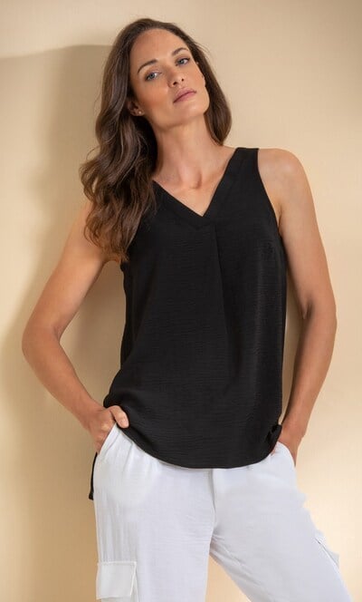 V Neck Sleeveless Crinkle Top