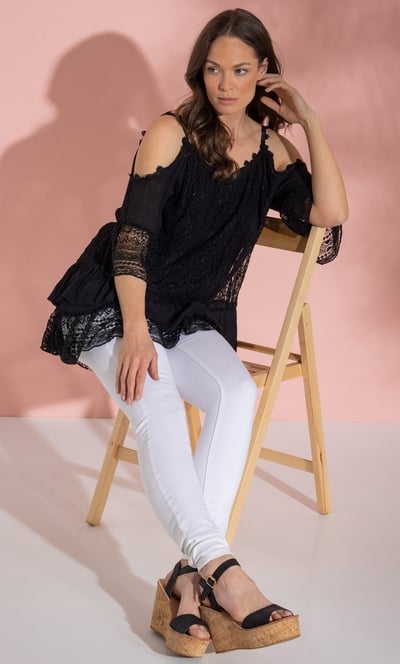 Lace Layered Cold Shoulder Top