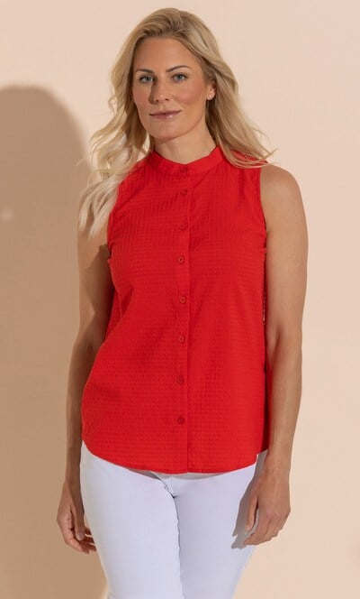 Seersucker Sleeveless Blouse
