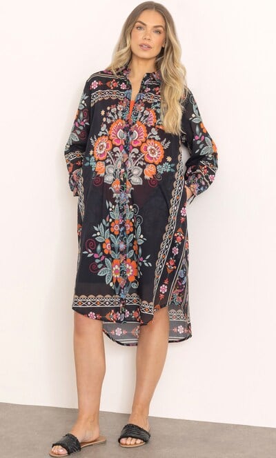 Floral Scarf Print Cotton Shirt Dress