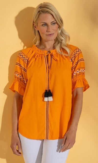 Embroidered Short Sleeve Boho Top