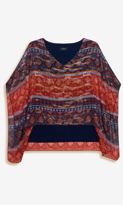 Printed Cold Shoulder Kimono Blouse