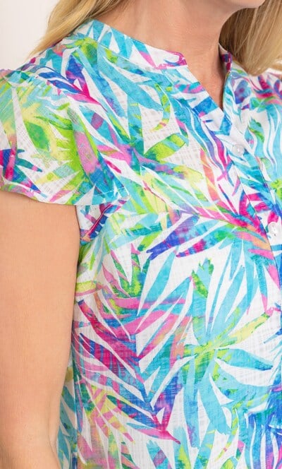 Anna Rose Leaf Print Short Sleeve Blouse
