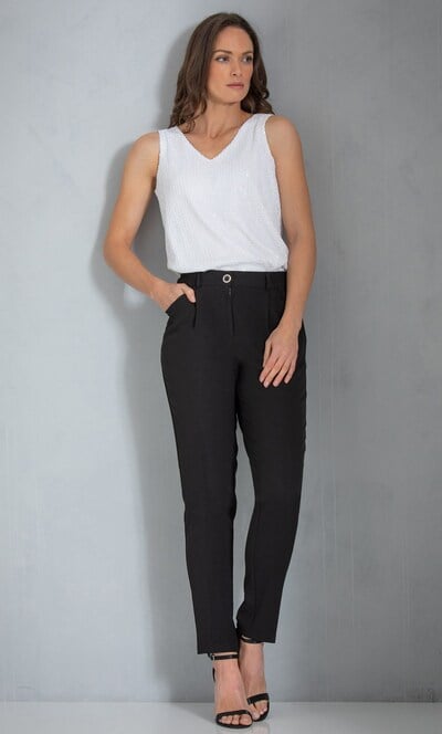 Embellished Button Tapered Trousers