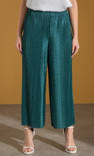 Wide Leg Plisse Trousers