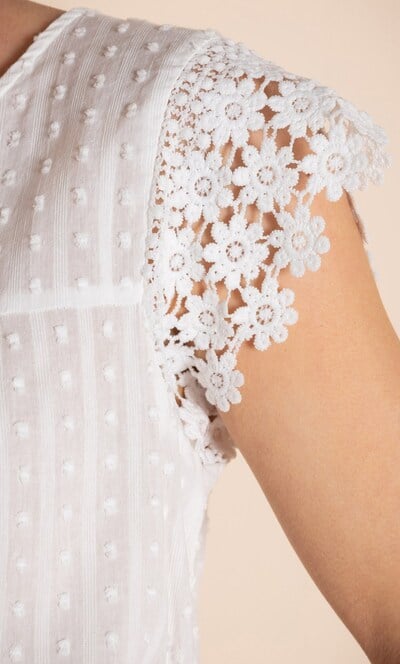 Lace Trim Dobby Cotton Top