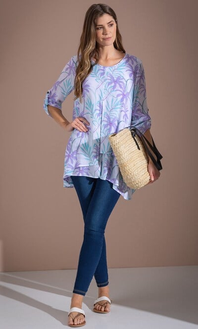 Layered Botanical Print Tunic Top