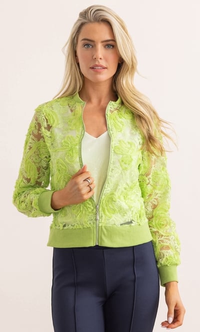 Embroidered Mesh Bomber Jacket