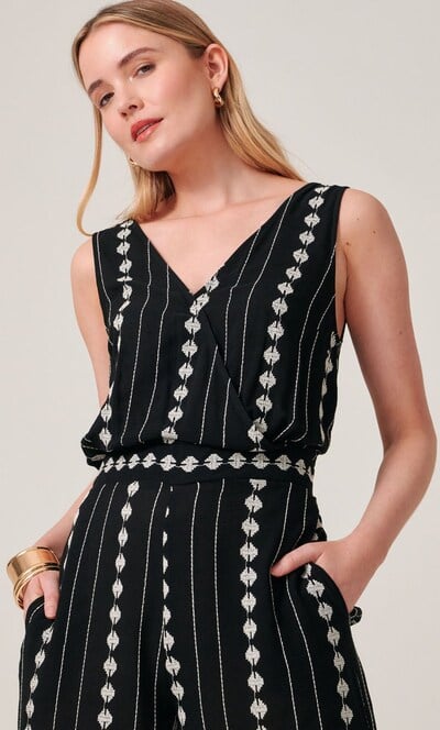 Embroidered Sleeveless Wide Leg Jumpsuit