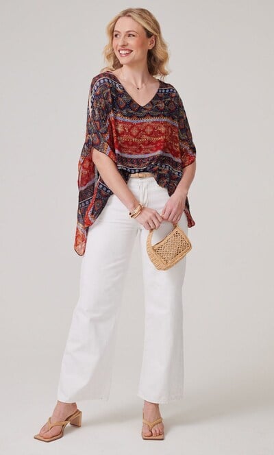 Printed Cold Shoulder Kimono Blouse
