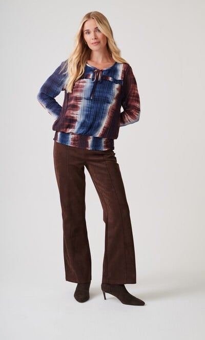 Printed Pleated Smocked Hem Top