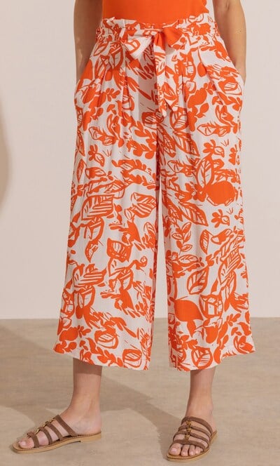 Botanical Print Cropped Wide Leg Trousers