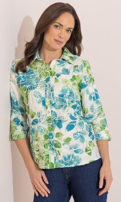Botanical Printed And Embroidered Top