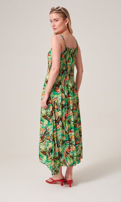 Printed Strappy Pleated Midaxi Dress