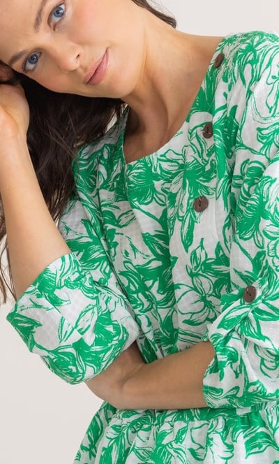 Botanical Printed Dip Hem Tunic Top