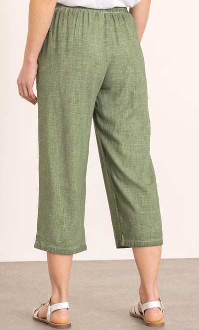 Wide Leg Linen Blend Cropped Trousers