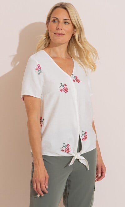 Anna Rose Embellished Tie Front Top