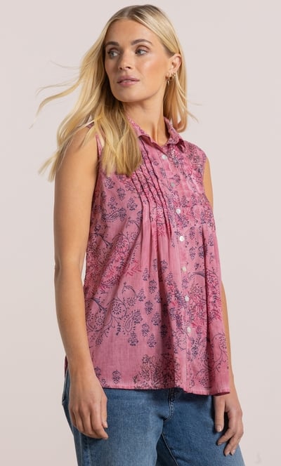 Sleeveless Printed Button Top
