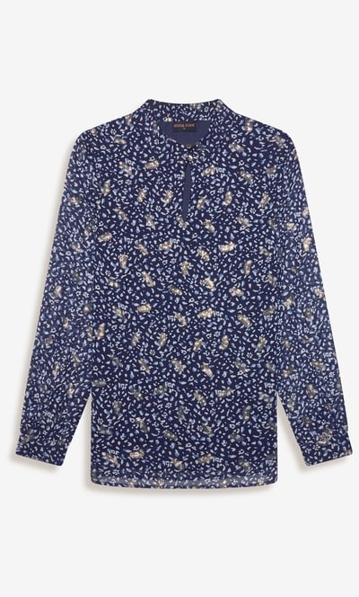 Anna Rose Gold Foil Feather Printed Blouse