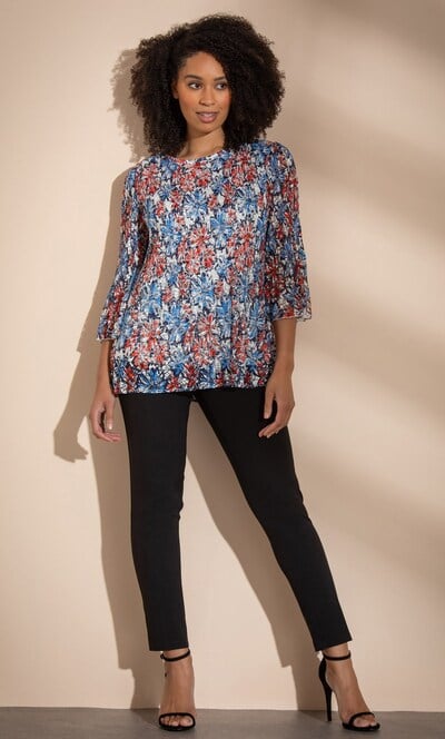 Floral Print Pleated Lace Top