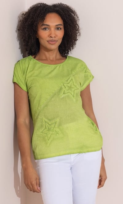 Washed Texture Star Cotton Top