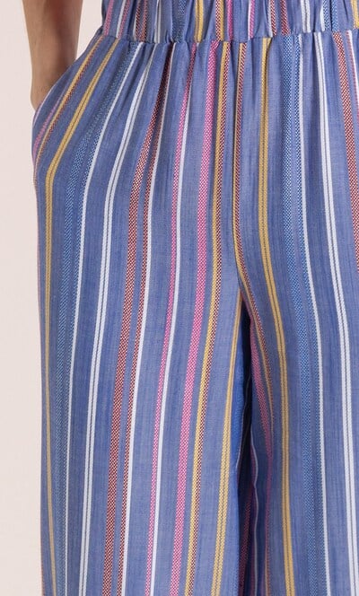 Wide Leg Stripe Cropped Trousers