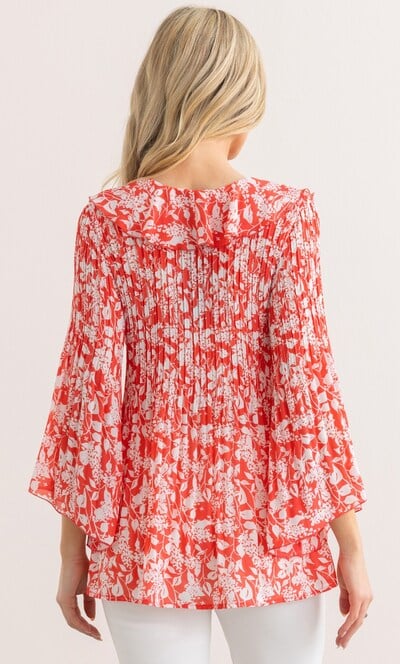Floral Print Pleated Ruffle Top