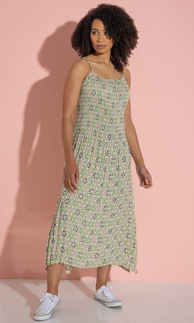 Floral Print Pleated Maxi Dress