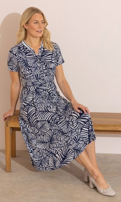 Anna Rose Printed Button Down Jersey Dress