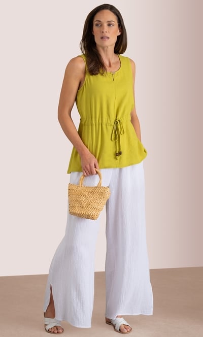 Sleeveless Tie Waist Linen Blend Top