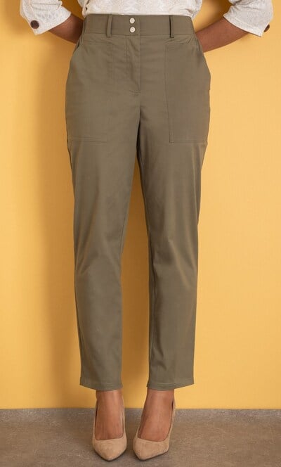 Cotton Blend Slim Leg Trousers